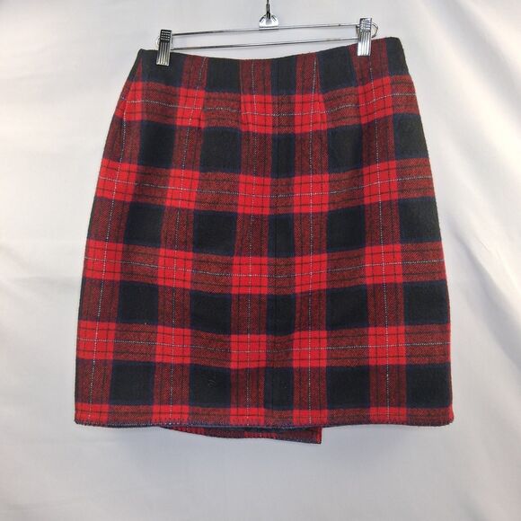 Vintage Marsh Landing Wool Plaid Red Navy Blue Wrap Skirt Size 10 Retro - Picture 8 of 13